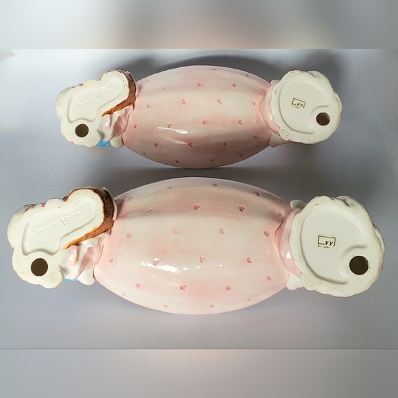 (2) 1992 Fitz and Floyd Ceramic Rabbits / Bunny Pink Oval Dishes - Picture 2 of 16